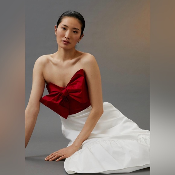 Anthropologie Hutch Red Colorblocked Bow-Tie Maxi Dress - Picture 9 of 13